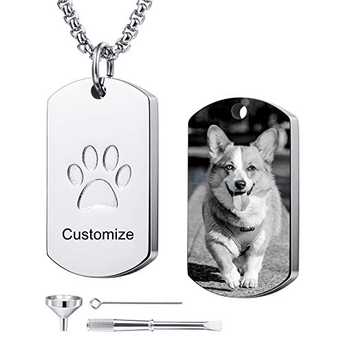 MeMeDIY Personalisierte Pfote Drucken Hundemarke Anhänger Urne Asche Halskette Gravur Foto/Name Für Frauen Männer Mädchen Haustier Hund Katze Denkmal Schmuck Andenken Einäscherung Trichter Kit von MeMeDIY