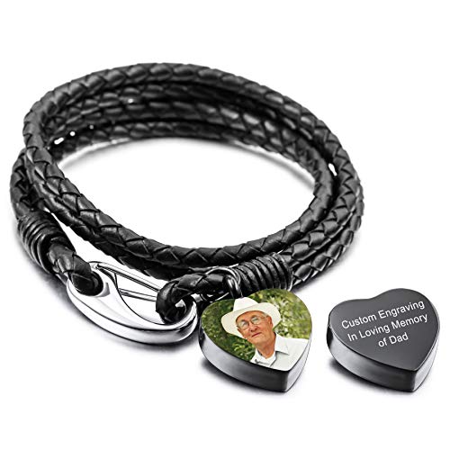 MeMeDIY Personalisierte Urne Armband Gravur Fotoname für Frauen Mädchen Männer Echte Lederkette Edelstahl Anhänger Hund Katze Haustier Mensch Asche Halter Memorial Cremation Andenken Trichter Kit von MeMeDIY