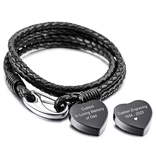 MeMeDIY Personalisierte Urne Armband Gravur Fotoname für Frauen Mädchen Männer Echte Lederkette Edelstahl Anhänger Hund Katze Haustier Mensch Asche Halter Memorial Cremation Andenken Trichter Kit von MeMeDIY