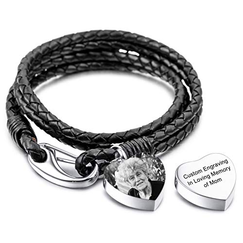 MeMeDIY Personalisierte Urne Armband Gravur Fotoname für Frauen Mädchen Männer Echte Lederkette Edelstahl Anhänger Hund Katze Haustier Mensch Asche Halter Memorial Cremation Andenken Trichter Kit von MeMeDIY