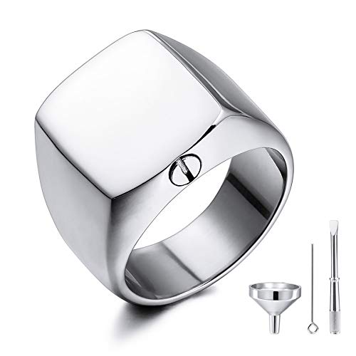 MeMeDIY Personalisierte Urne Ring Siegelring für Frauen Männer Haustier Gedenktaschenhalter aus Edelstahl Souvenir mit Trichterbausatz Ringgrößeneinsteller (Gold Größe 65) von MeMeDIY
