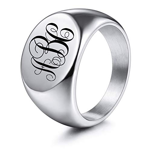 MeMeDIY Personalisierter Gravierter Anfänglicher Monogramm-Oval-Siegelring für Männer Frauen Jungen Anpassen von Edelstahl-buchstabenringen Valentinstag-geschenkschmuck, Bündel Ringgrößeneinstellern von MeMeDIY