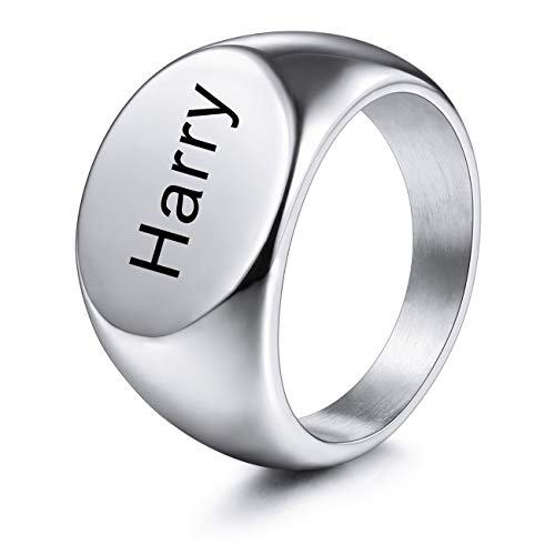 MeMeDIY Personalisierter Gravierter Anfänglicher Monogramm-Oval-Siegelring für Männer Frauen Jungen Anpassen von Edelstahl-buchstabenringen Valentinstag-geschenkschmuck, Bündel Ringgrößeneinstellern von MeMeDIY