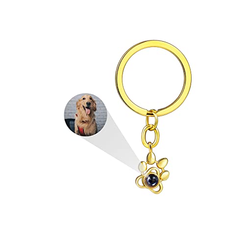 MeMeDIY Personalisierter Projektions Schlüsselanhänger mit Bild 925 Sterling Silber Anhänger Hund Katze Denkmal Geschenke (Goldfarben) von MeMeDIY