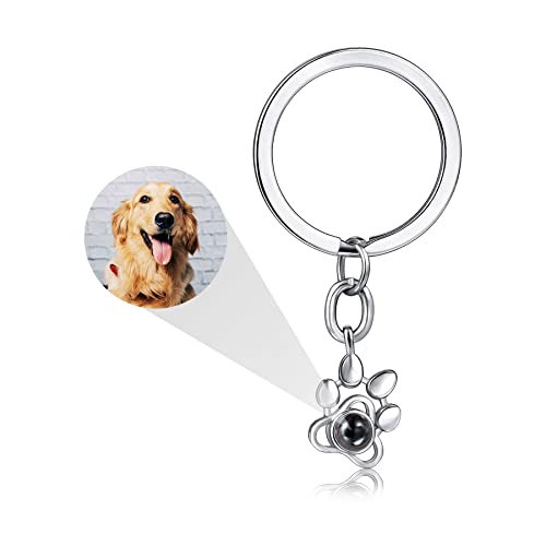 MeMeDIY Personalisierter Projektions Schlüsselanhänger mit Bild 925 Sterling Silber Anhänger Hund Katze Denkmal Geschenke (Silberfarbe) von MeMeDIY