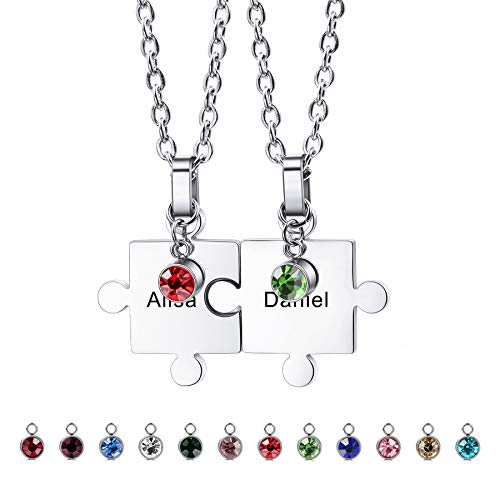 MeMeDIY Personalisierter Puzzle-Anhänger 2/3/4/5/6 Pcs Halskette Gravur Name Datum für Paare Frauen Männer Birthstone Edelstahl Verstellbarer Kettenschmuck für Familienliebe Freundschaft von MeMeDIY