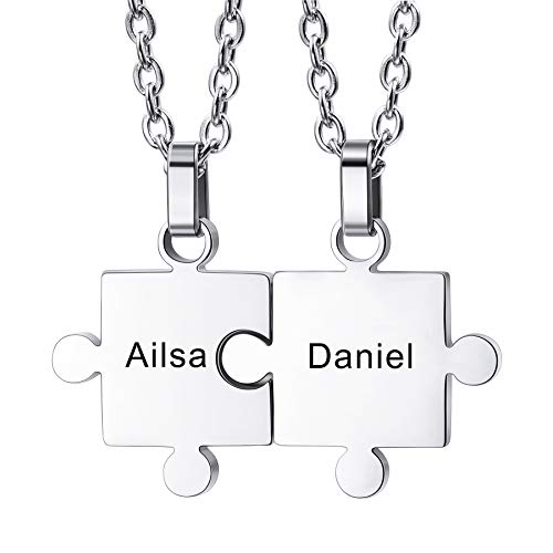 MeMeDIY Personalisierter Puzzle-Anhänger 2/3/4/5/6 Pcs Halskette Gravur Name Datum für Paare Frauen Männer Birthstone Edelstahl Verstellbarer Kettenschmuck für Familienliebe Freundschaft von MeMeDIY