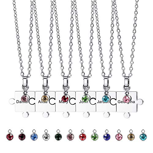 MeMeDIY Personalisierter Puzzle-Anhänger 2/3/4/5/6 Pcs Halskette Gravur Name Datum für Paare Frauen Männer Birthstone Edelstahl Verstellbarer Kettenschmuck für Familienliebe Freundschaft von MeMeDIY