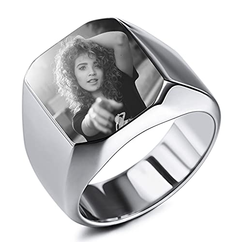 MeMeDIY Personalisierter Siegelring Angepasst Gravur Rohling für Männer Frauen Junge Mädchen Bester Freund Edelstahl Band Jubiläum Hochzeitsschmuck Geschenk (Silber Farbe Größe 54) von MeMeDIY