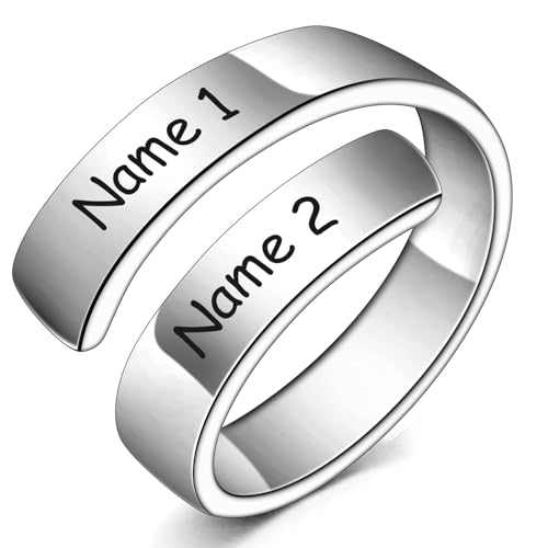 MeMeDIY Personalisierte Verlobungsringe 925 Sterling Silber Spiralförmiger Wickelring Namensring Geburtsstein Ring mit für Frauen Ehering Verlobungsring Öffnung Verstellbarer Ring -Silber 01 von MeMeDIY