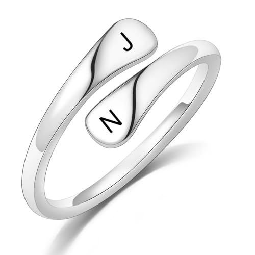 MeMeDIY Personalisierter Verlobungsring 925er Sterlingsilber Spiralring mit Gravur für Name Datum Initialen Verlobungsringe Eheringe Verstellbarer Offener Wickelring - C1 von MeMeDIY
