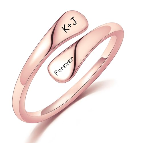 MeMeDIY Personalisierter Verlobungsring 925er Sterlingsilber Spiralring mit Gravur für Name Datum Initialen Verlobungsringe Eheringe Verstellbarer Offener Wickelring - C3 von MeMeDIY