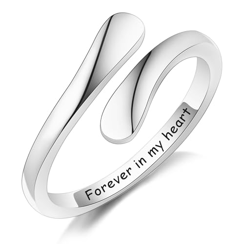 MeMeDIY Personalisierter Verlobungsring 925er Sterlingsilber Spiralring mit Gravur für Name Datum Initialen Verlobungsringe Eheringe Verstellbarer Offener Wickelring - D1 von MeMeDIY