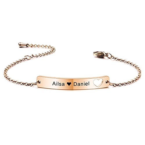 MeMeDIY Personalisiertes Armband Angepasste Gravur Name/Datum/Koordinaten für Frauen Freundin Beste Freundin Knöchelgelenk aus Edelstahl Geburtsstein Bar-Armband mit Verstellbarer Kette von MeMeDIY