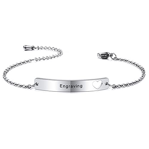 MeMeDIY Personalisiertes Armband Angepasste Gravur Name/Datum/Koordinaten für Frauen Freundin Beste Freundin Knöchelgelenk aus Edelstahl Geburtsstein Bar-Armband mit verstellbarer Kette von MeMeDIY