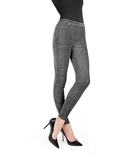 Cord-Leggings mit breiten Rippen Gr. Small, grau von MeMoi