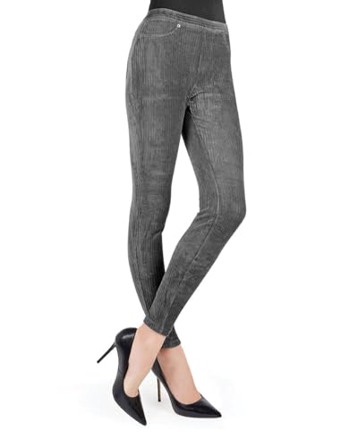 Cord-Leggings mit breiten Rippen Gr. Small, grau von MeMoi