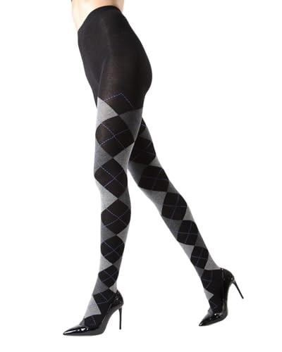 MeMoi Klassische Argyle-Baumwollstrumpfhose für Damen, gemütliche und stilvolle gemusterte Pullover-Strumpfhosen – Größen S bis 6X, Dunkelgrau - Dark Grey Heather, M-L von MeMoi
