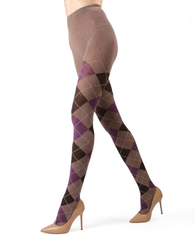 MeMoi Klassische Argyle-Baumwollstrumpfhose für Damen, gemütliche und stilvolle gemusterte Pullover-Strumpfhosen – Größen S bis 6X, Taupe Heather, L-XL von MeMoi