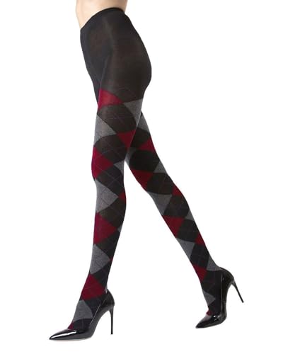 MeMoi Argyle-Pullover-Strumpfhose, schwarz/red, M/L von MeMoi