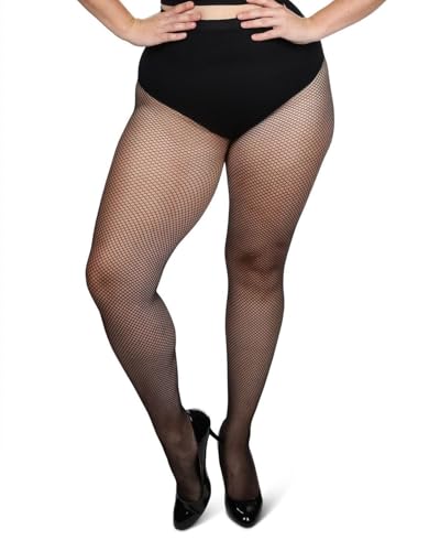 MeMoi Netzstrumpfhose, Damen, Frauen, Schwarz, 3XL-4XL, Fischnetz, Niedrig, Strumpfhose, Tights, High Rise, Übergröße, Atmungsaktiv, Bauchkontrolle, Nylon von MeMoi