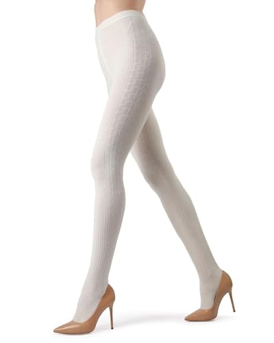 MeMoi Portland Side Cable Knit Sweater Tights, Winter-Weiß, Large-X-Large von MeMoi