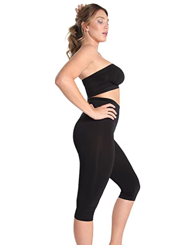 Slimme von memoi Damen Hohe Taille Capri Legging Shapers Gr. XXXXL, Schwarz - Schwarz von MeMoi