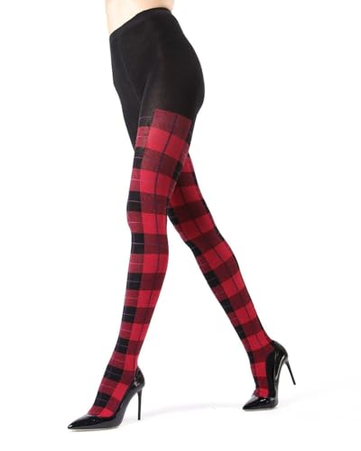 MeMoi-Strumpfhosen in Tartanoptik Gr. Medium/Large, rot von MeMoi