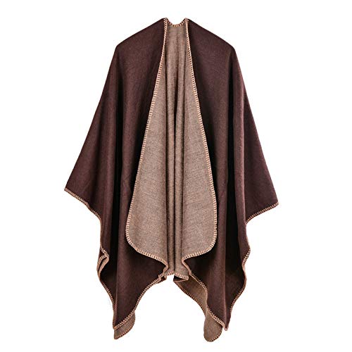 MEOKEY Winter Warme Poncho Schal Wrap Damen - Übergroße Dicke Cape Winterdecke Reversible Schal für Frau Mädch Festliche Geschenke,Braun von MEOKEY