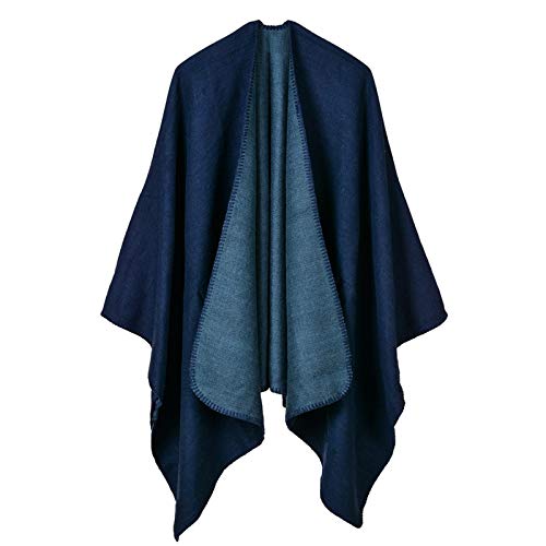 MEOKEY Winter Warme Poncho Schal Wrap Damen - Übergroße Dicke Cape Winterdecke Reversible Schal für Frau Mädch Festliche Geschenke,Navy blau von MEOKEY