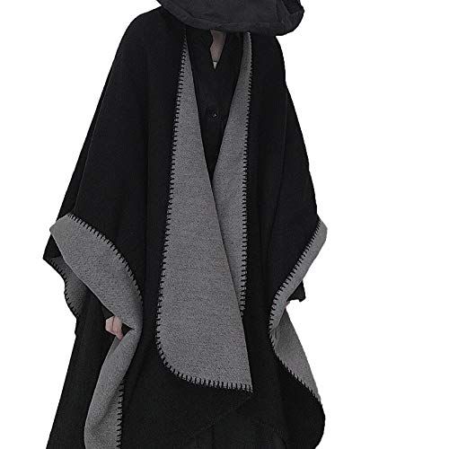 MEOKEY Winter Warme Poncho Schal Wrap Damen - Übergroße Dicke Cape Winterdecke Reversible Schal für Frau Mädch Festliche Geschenke,Schwarz von MEOKEY