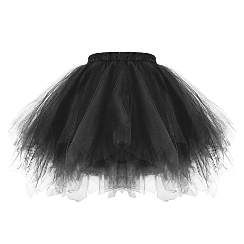 MEOKEY Damen tütü Rock 50er 80er Rockabilly Petticoat Kurz,Tüll Ballett Tanzkleid Unterrock Cosplay Ballkleid,Schwarz - XL von MEOKEY