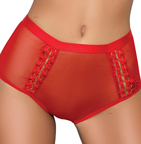 MeSeduce Damen Dessous Knickers Shorts rot transparent Slip aus Tüll mit Gummibund und Ringen XXL/XXXL von MeSeduce