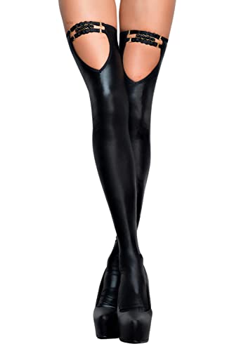 MeSeduce Dessous wetlook Strümpfe in schwarz halterlos Stockings (Large / X-Large) von MeSeduce