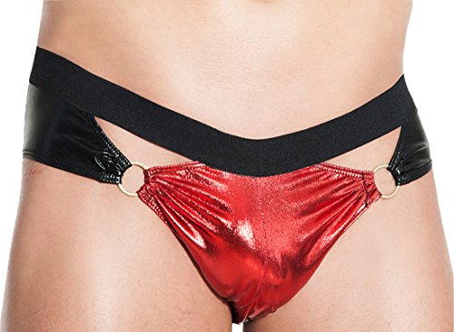 MeSeduce Herren Dessous fetisch Wetlook Slip rot schwarz mit Gummi-Bänder S/M von MeSeduce