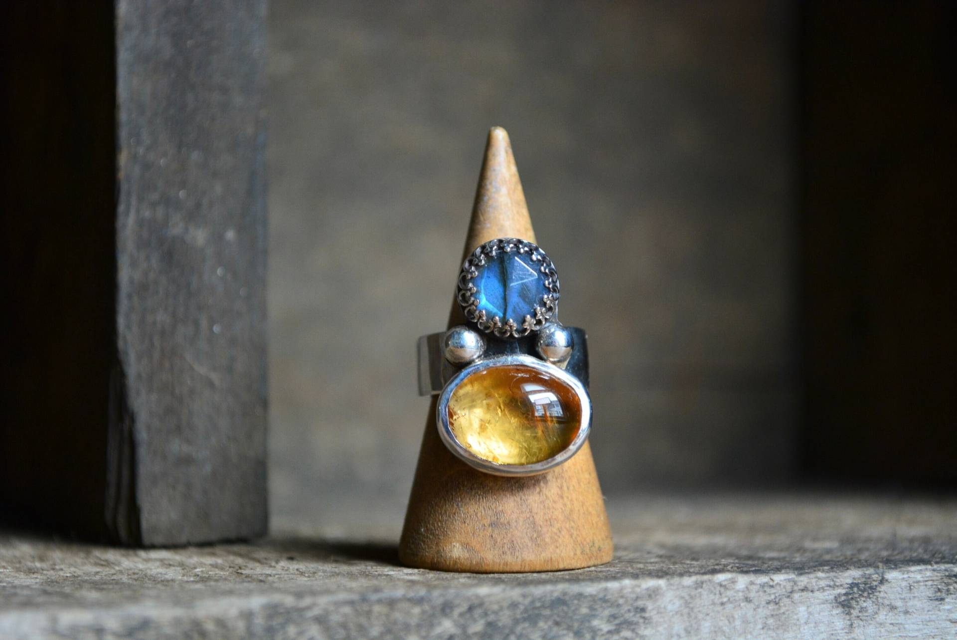 Citrin Ring - Labradorit Silber Sterling Natürlicher November Geburtsstein Größe 6 von MeSheDesignsLLC