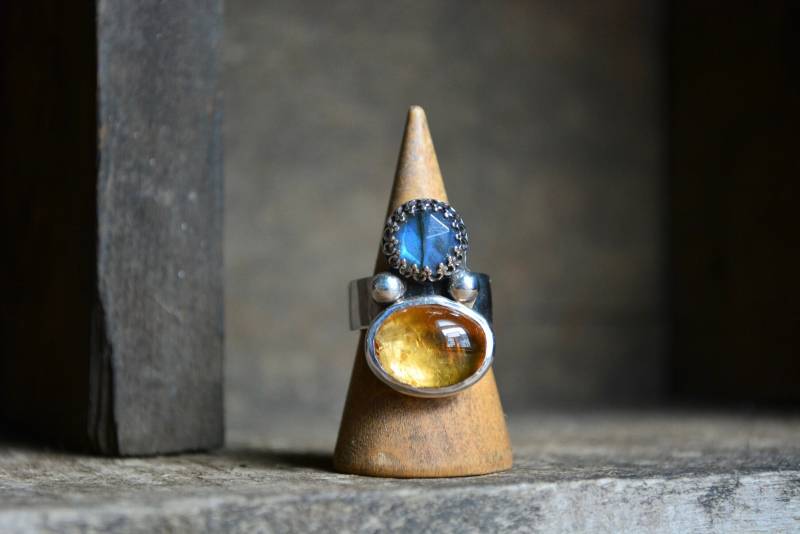 Citrin Ring - Labradorit Silber Sterling Natürlicher November Geburtsstein Größe 6 von MeSheDesignsLLC