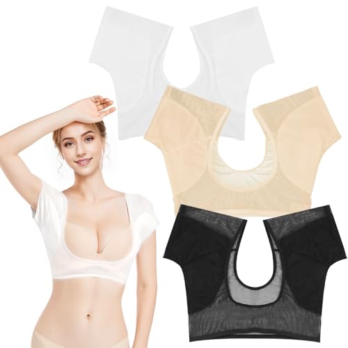 3 Stück Anti Schweiß Shirt Damen Schweißpads Achseln Weste - Underarm Pads Vest Sweat Pads - Saugfähige Kurzarmweste Achselpflege Anti Schweiß Shirt für Yoga Sport - M von MeYuxg