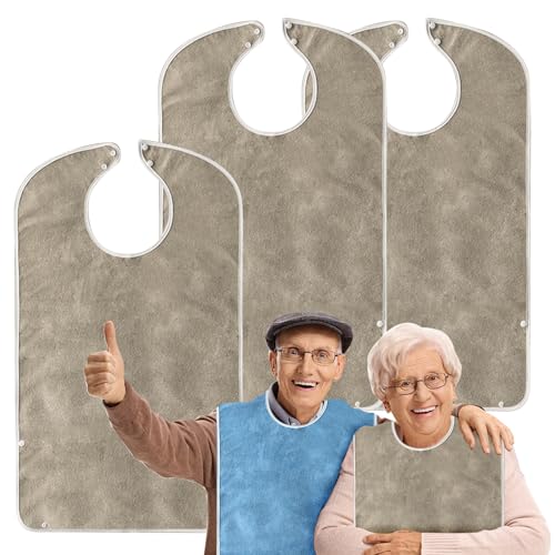 Lätz für Erwachsene, 3er-Pack Senioren Mehrweg Waschbar Verstellbare Wasserdichte Frottee Lätzchen für Männer Frauen Ältere Menschen und Behinderte von MeYuxg