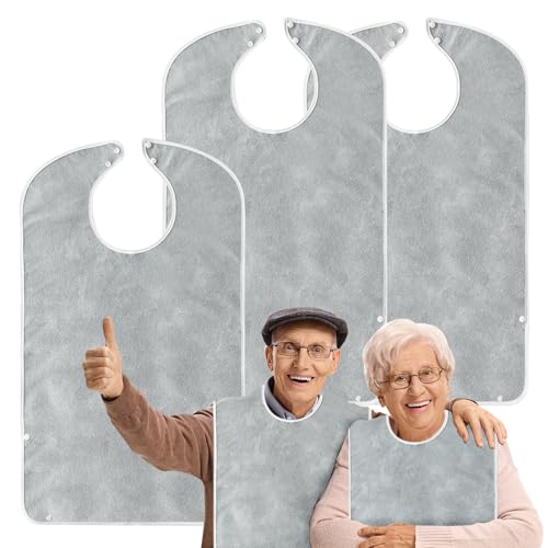 Lätz für Erwachsene, 3er-Pack Senioren Mehrweg Waschbar Verstellbare Wasserdichte Frottee Lätzchen für Männer Frauen Ältere Menschen und Behinderte von MeYuxg