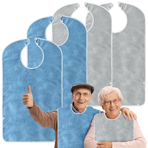 Lätz für Erwachsene, 4er-Pack Senioren Mehrweg Waschbar Verstellbare Wasserdichte Frottee Lätzchen für Männer Frauen Ältere Menschen und Behinderte von MeYuxg