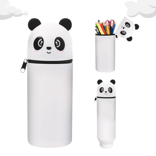 MeYuxg Kawaii Federmäppchen,2-in-1 Weiche Silikontasche,Cartoon Federmäppchen,Stand up federmäppchen,Tier-Stifthalter,Stiftetasche Buntstifte Marker,Tischstifthalter für Office Supplies (Panda) von MeYuxg
