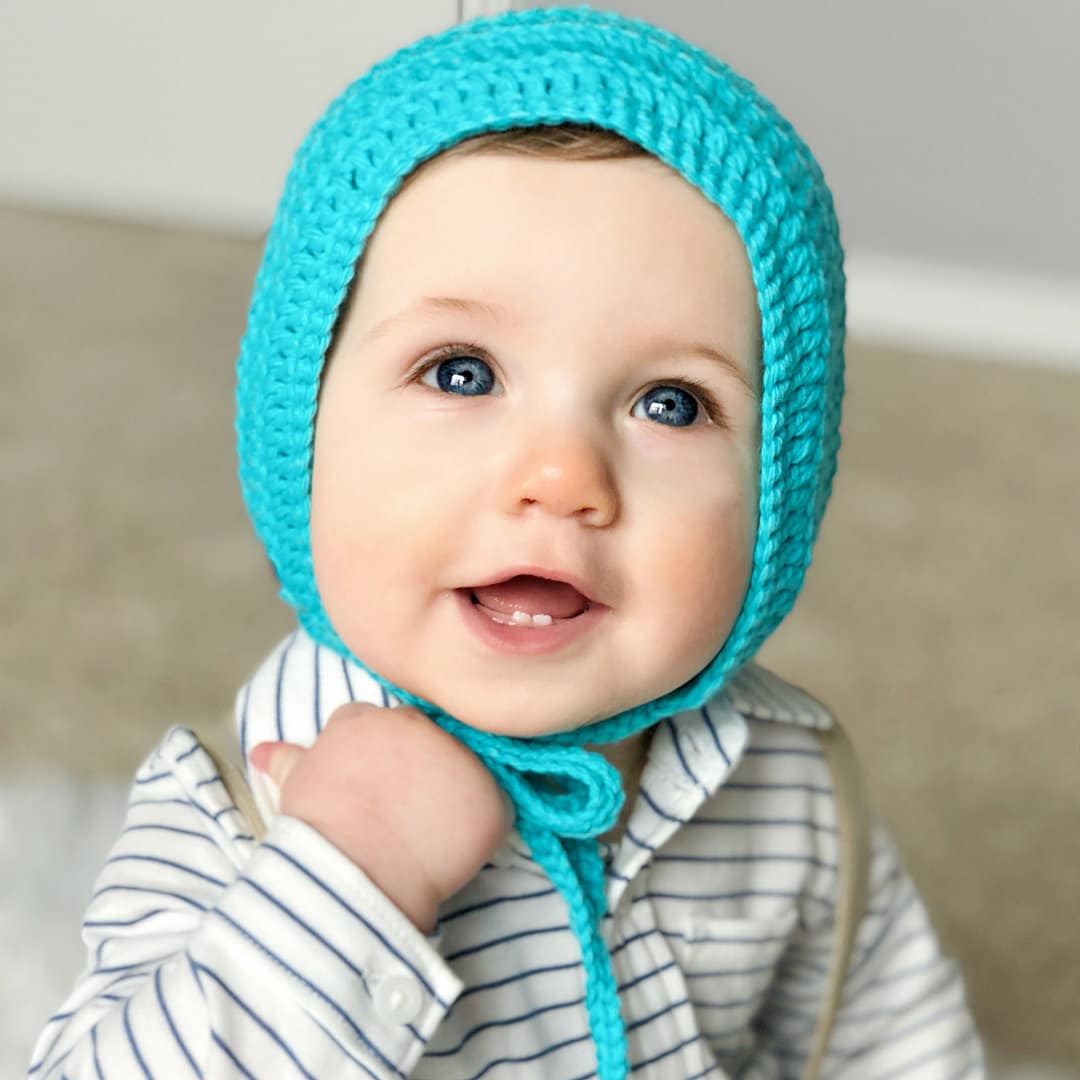 Baby Mütze - Häkelmütze Teal Blue Rio Bonnet von Meadoria