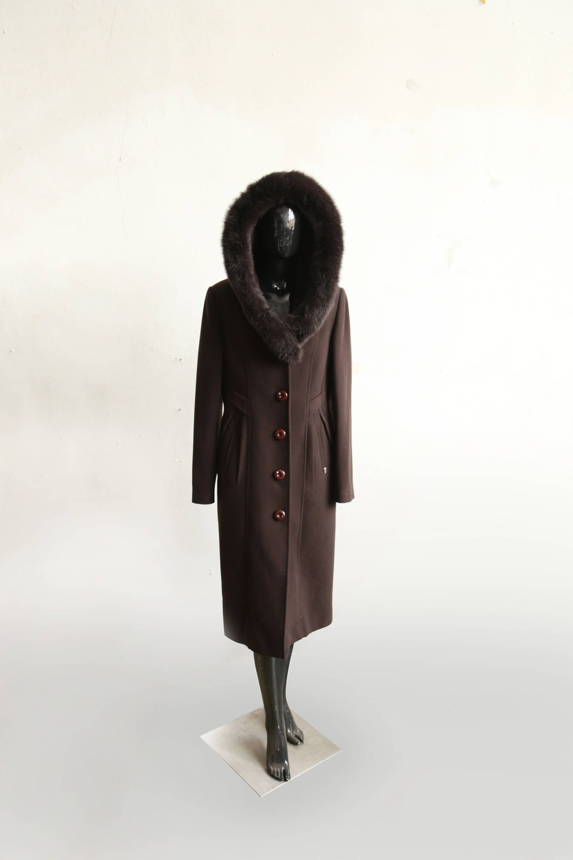 Vintage Wolle Frau Mantel Pelz Kapuzenkragen Feminine Braune Wintermantel Gemacht in Den Frühen 2000Er Jahren von MeadowSideVintage