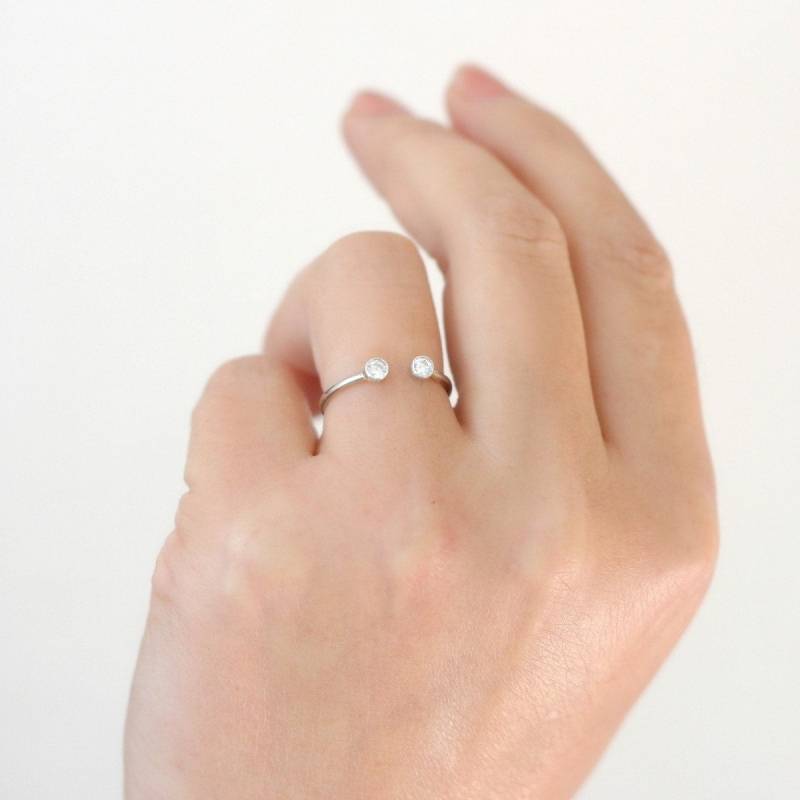 Gold Palladium Doppelstein Ring. 14K Solider Goldring Mit Doppeltem Geburtsstein. Diamant-Verlobungsring. Edelstein Paare Ehering von MeadowbelleMarket