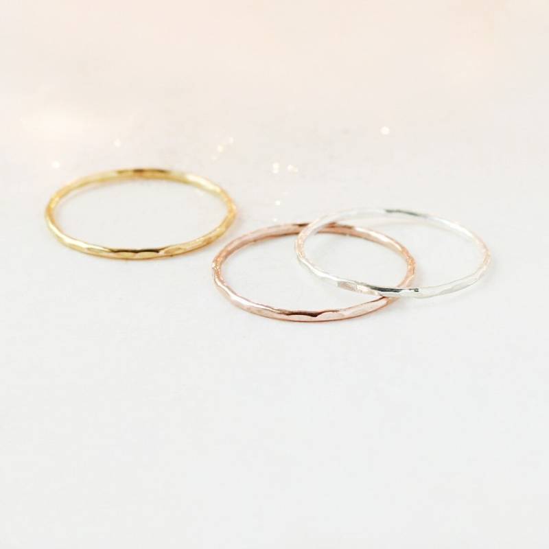 Stapelringe 3Er Set. Sterling Silber, Rose Und Gelb Gold Fill. Knöchel Ring. Schlichter Stapelbarer Ring. Zierlicher Gehämmerter Stapelring von MeadowbelleMarket