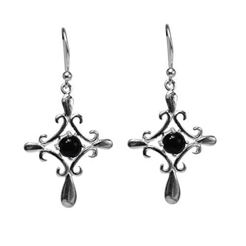 925 Sterling Silber Schwarzer Onyx Ohrhänger Damen Silber Feiner Schmuck von Meadows