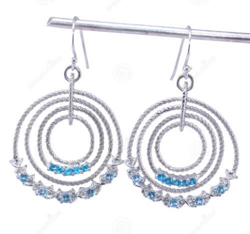 925 Sterling Silber neonblauer Apatit, Schweizer Blautopas Edelstein baumelnde feine Ohrringe Schmuck Crystalcraftindia von Meadows