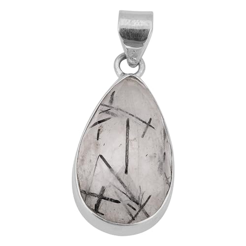 925 Sterling Silver Pendant, Natural Black Rutile Pendant, Handmade Pendant Jewelry von Meadows