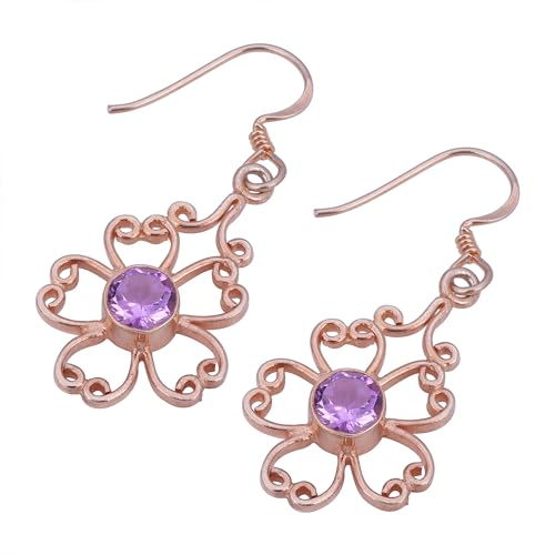 Amethyst Ohrstecker, Teenage Earring, Roségold plattiert 925 Sterling Silber, Bohemian Earring, 45x18mm, Sterling Silber, Amethyst von Meadows